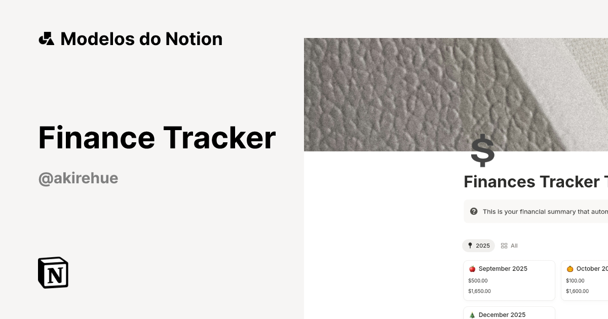 Modelo Finance Tracker | Marketplace do Notion