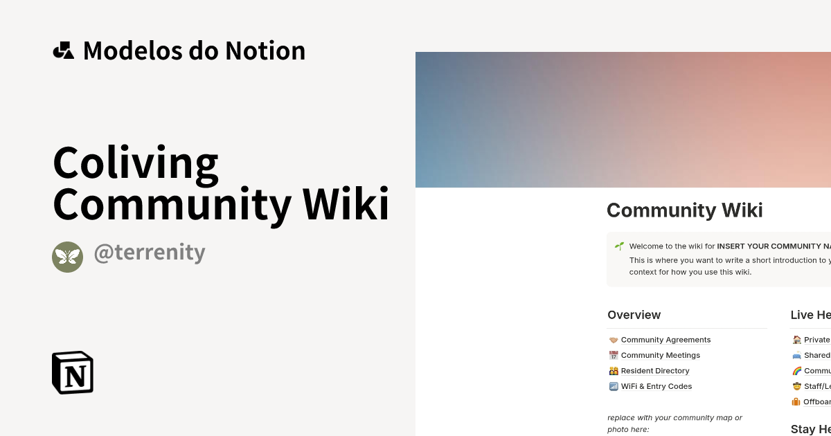 Coliving Community Wiki Modelo por Terrenity | Marketplace do Notion