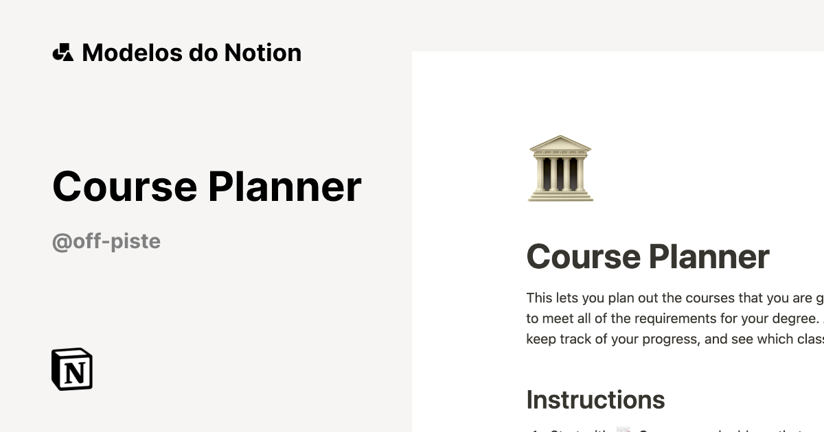Course Planner Modelo por Off Piste | Marketplace do Notion