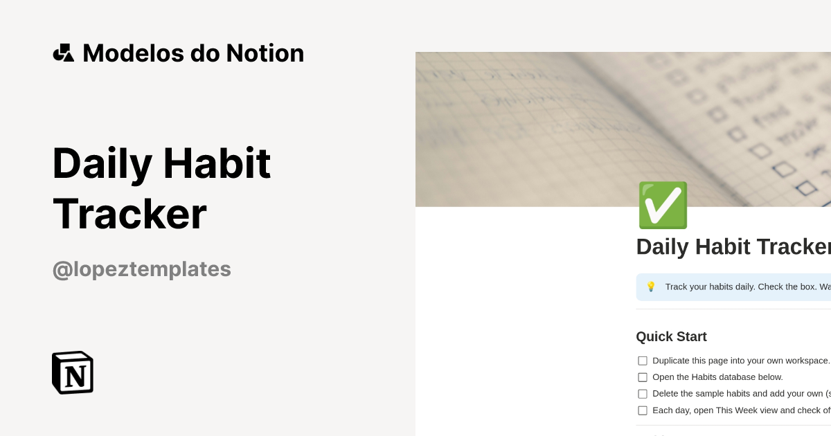 Modelo Daily Habit Tracker | Marketplace do Notion