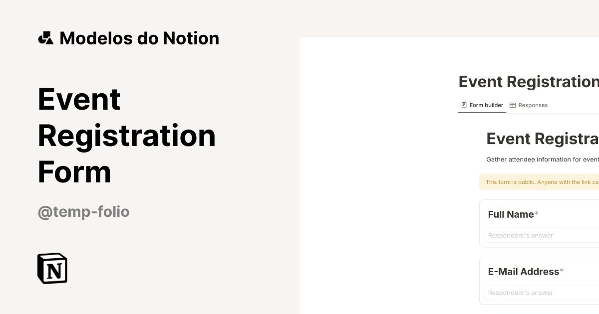 Modelo Event Registration Form | Marketplace do Notion