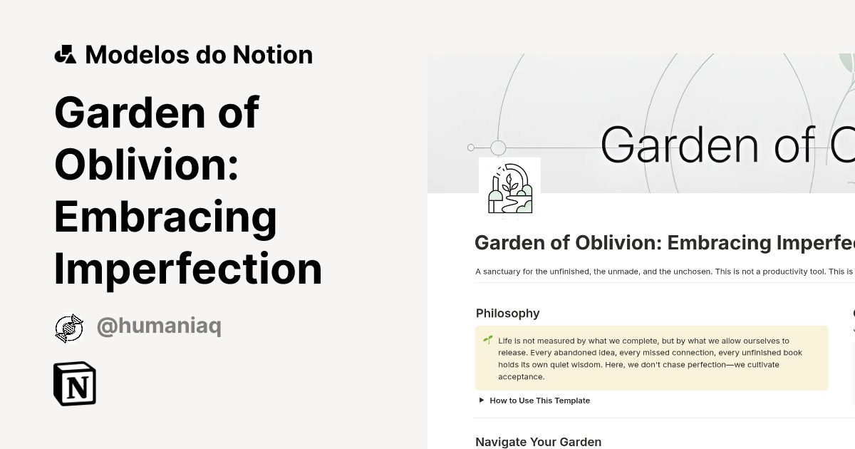 Modelo Garden of Oblivion Embracing Imperfection Marketplace do Notion