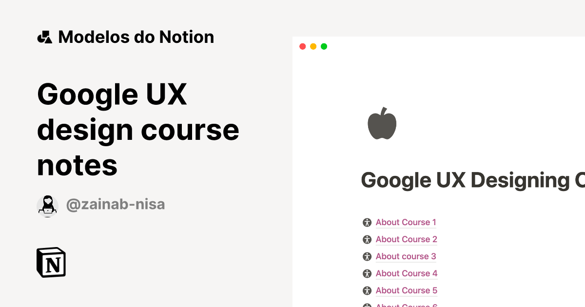 Modelo Google UX design course notes | Marketplace do Notion