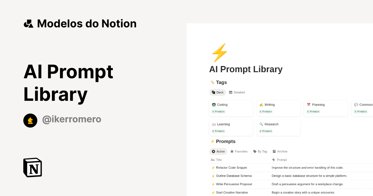 Modelo AI Prompt Library | Marketplace do Notion