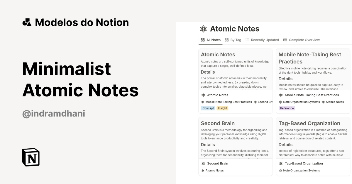 Modelo Minimalist Atomic Notes | Marketplace do Notion