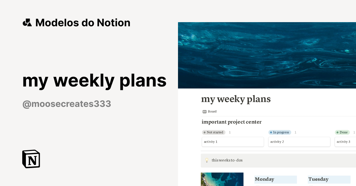 Modelo my weekly plans | Marketplace do Notion