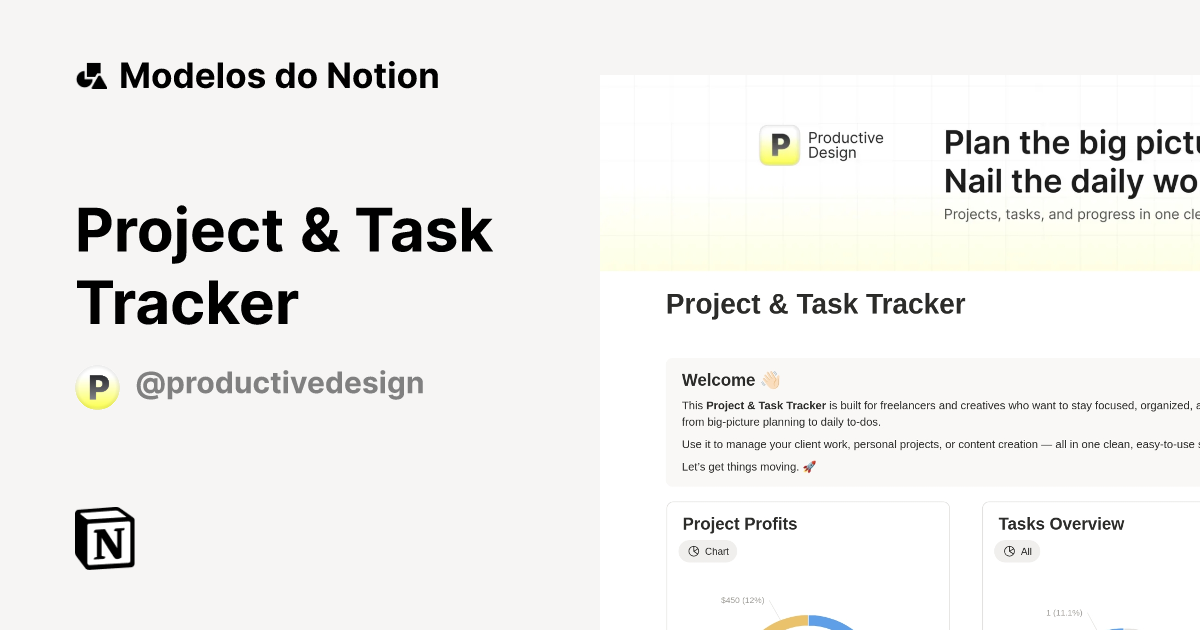 Project & Task Tracker Modelo por Productive Design | Marketplace do Notion