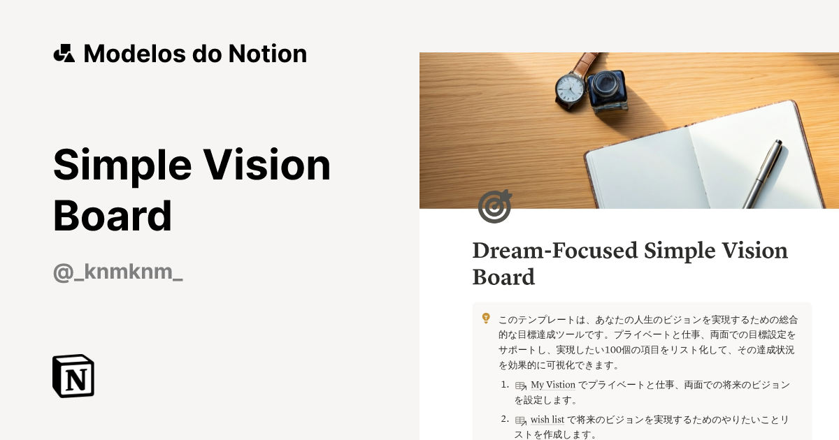 Simple Vision Board Modelo por Kanami | Marketplace do Notion