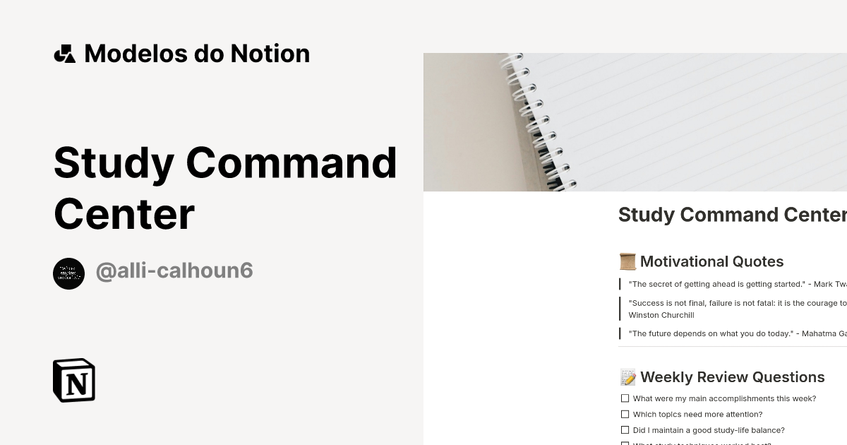 Study Command Center Modelo por Alli Calhoun | Marketplace do Notion