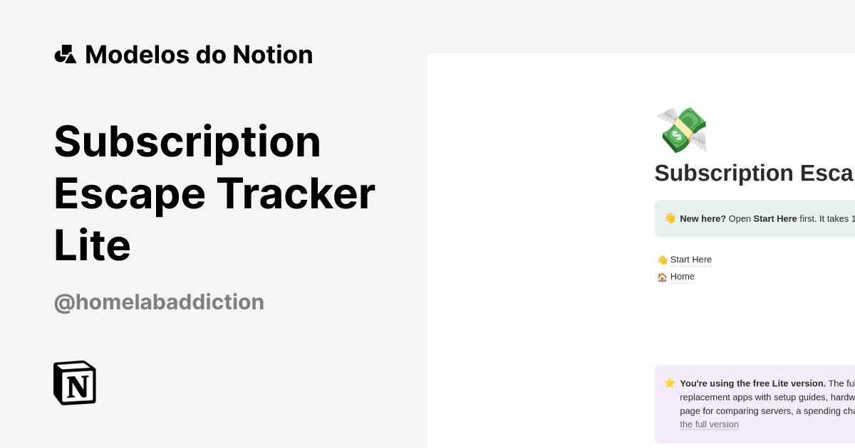 Modelo Subscription Escape Tracker Lite | Marketplace do Notion