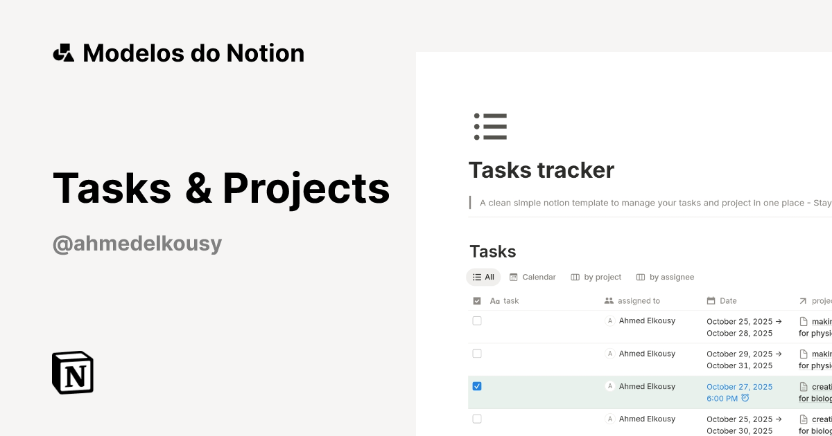 Modelo Tasks & Projects | Marketplace do Notion