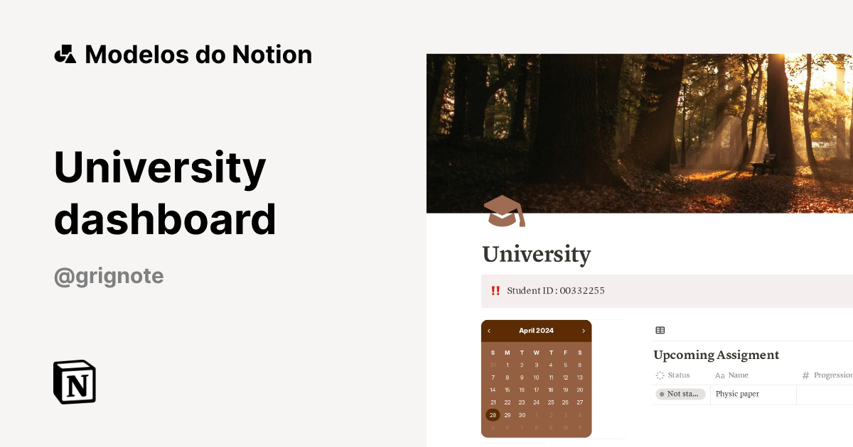 University dashboard Modelo por Marie | Marketplace do Notion
