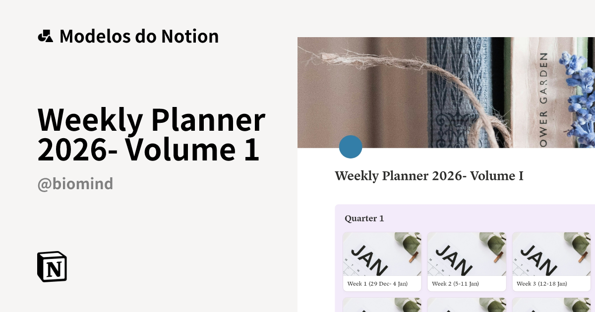 Modelo Weekly Planner 2026- Volume 1 | Marketplace do Notion