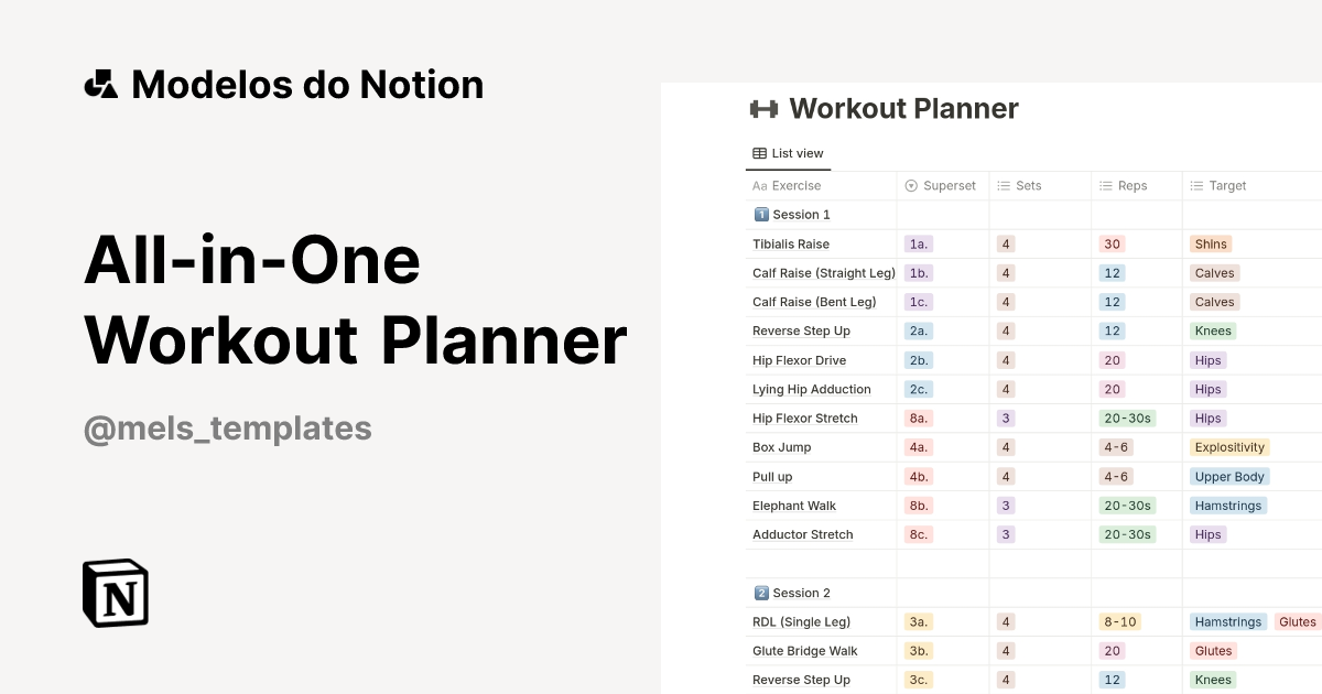 Modelo All-in-One Workout Planner | Marketplace do Notion