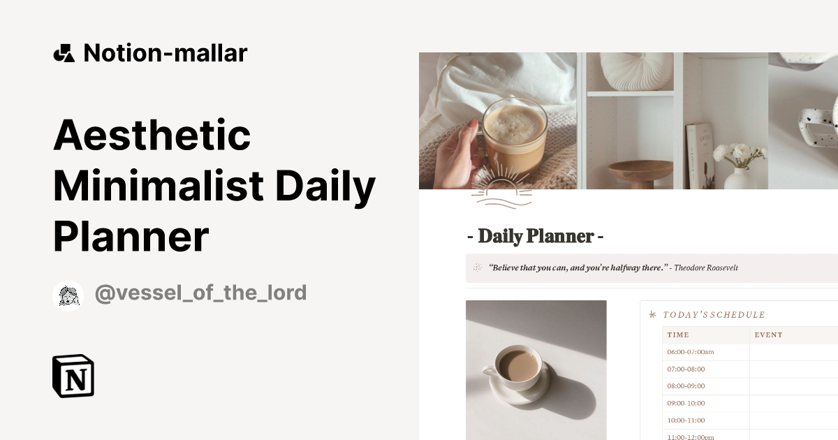 Aesthetic Minimalist Daily Planner-mall | Marknadsplats för Notion