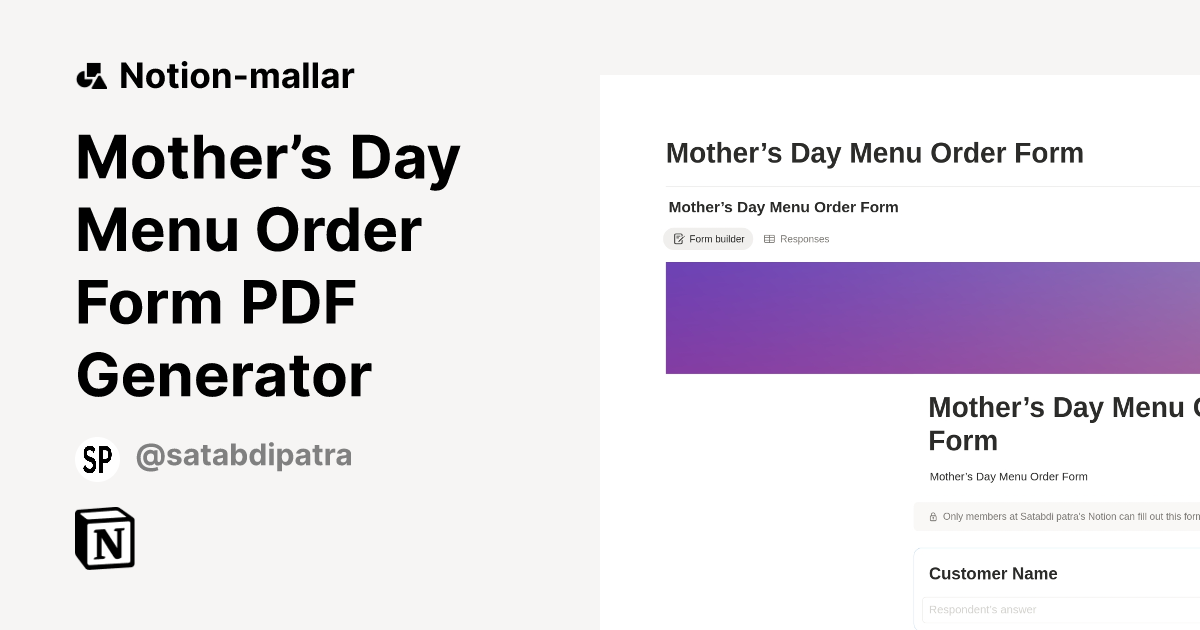 Mother’s Day Menu Order Form PDF Generator Mall efter Satabdi Patra ...