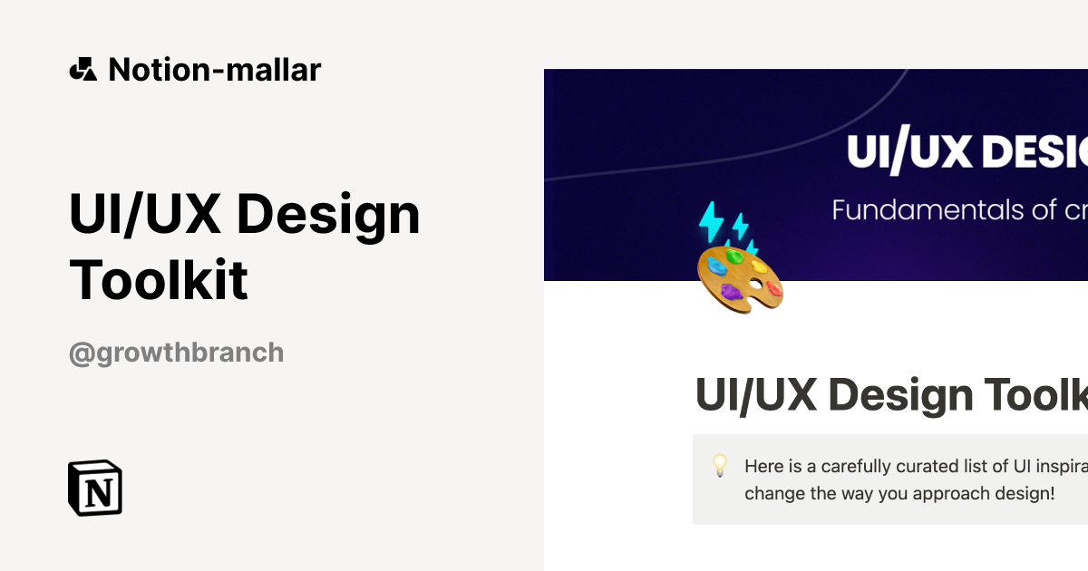 UI/UX Design Toolkit-mall | Marknadsplats för Notion