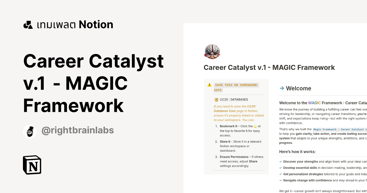 เทมเพลต Career Catalyst v.1 - MAGIC Framework | มาร์เก็ตเพลส Notion
