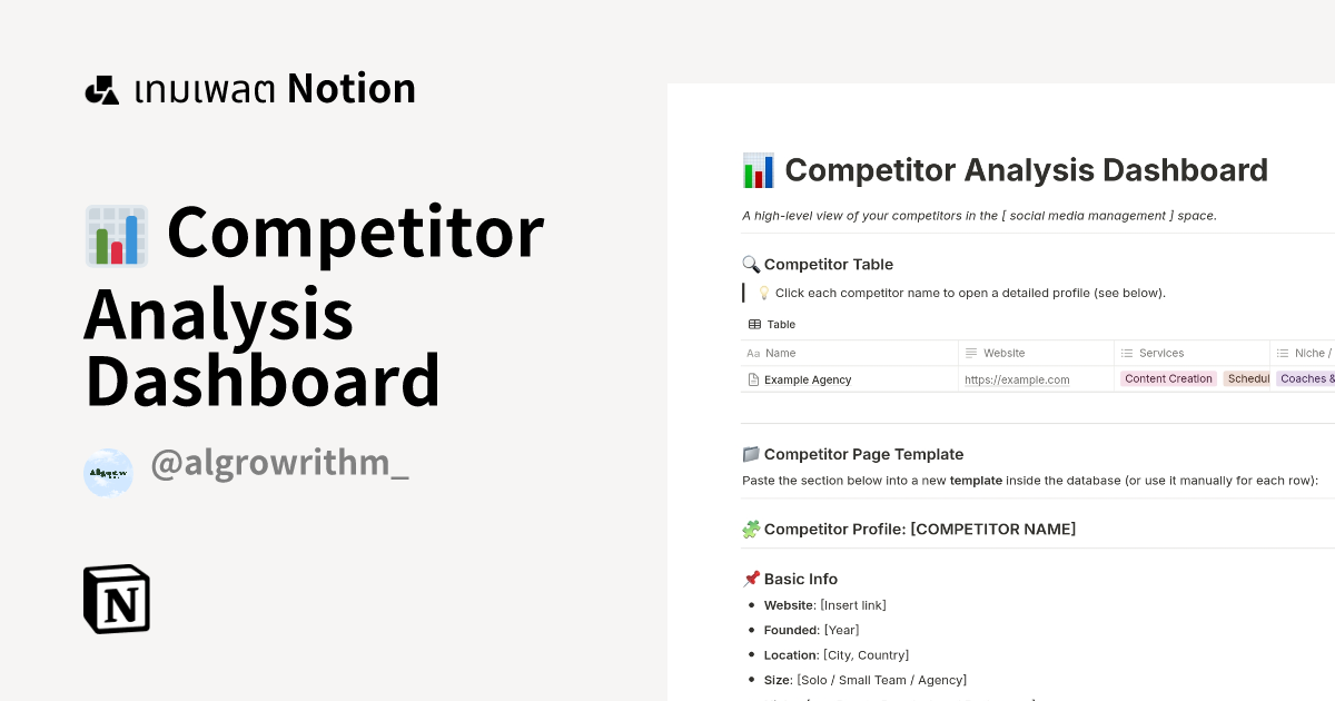 เทมเพลต 📊 Competitor Analysis Dashboard | มาร์เก็ตเพลส Notion