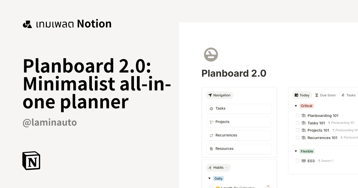 เทมเพลต Planboard 2.0: Minimalist all-in-one planner โดย Laminauto ...