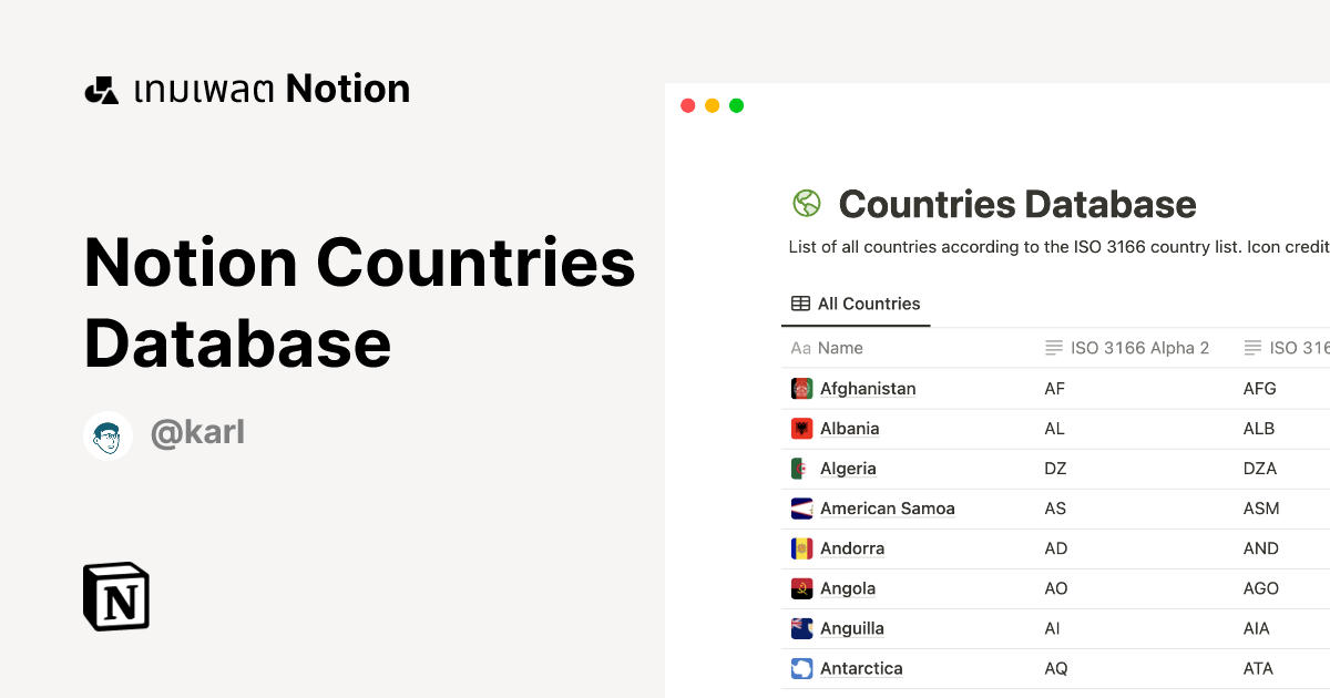 เทมเพลต Notion Countries Database | มาร์เก็ตเพลส Notion