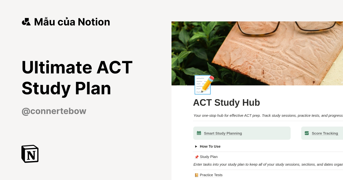 Ultimate ACT Study Plan Mẫu do Conner Tebow tạo | Thị trường Notion