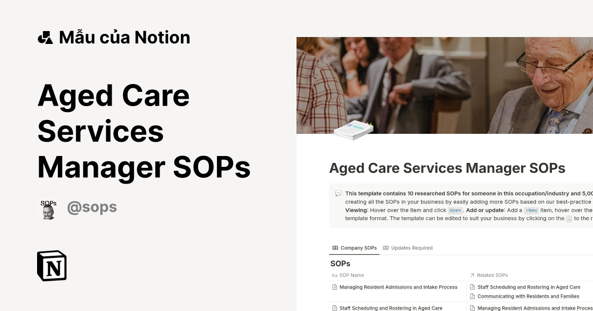 Mẫu Aged Care Services Manager SOPs | Thị trường Notion
