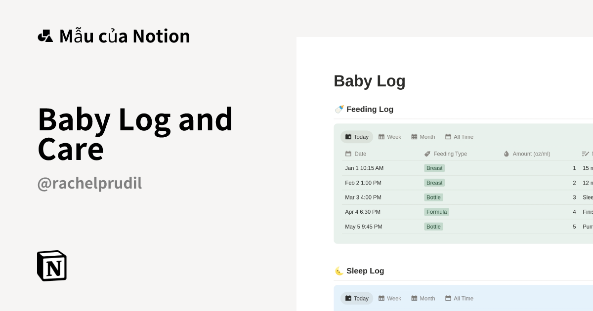Mẫu Baby Log and Care | Thị trường Notion