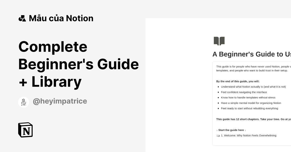 Complete Beginner's Guide + Library Mẫu do Patrice tạo Thị trường Notion(02)