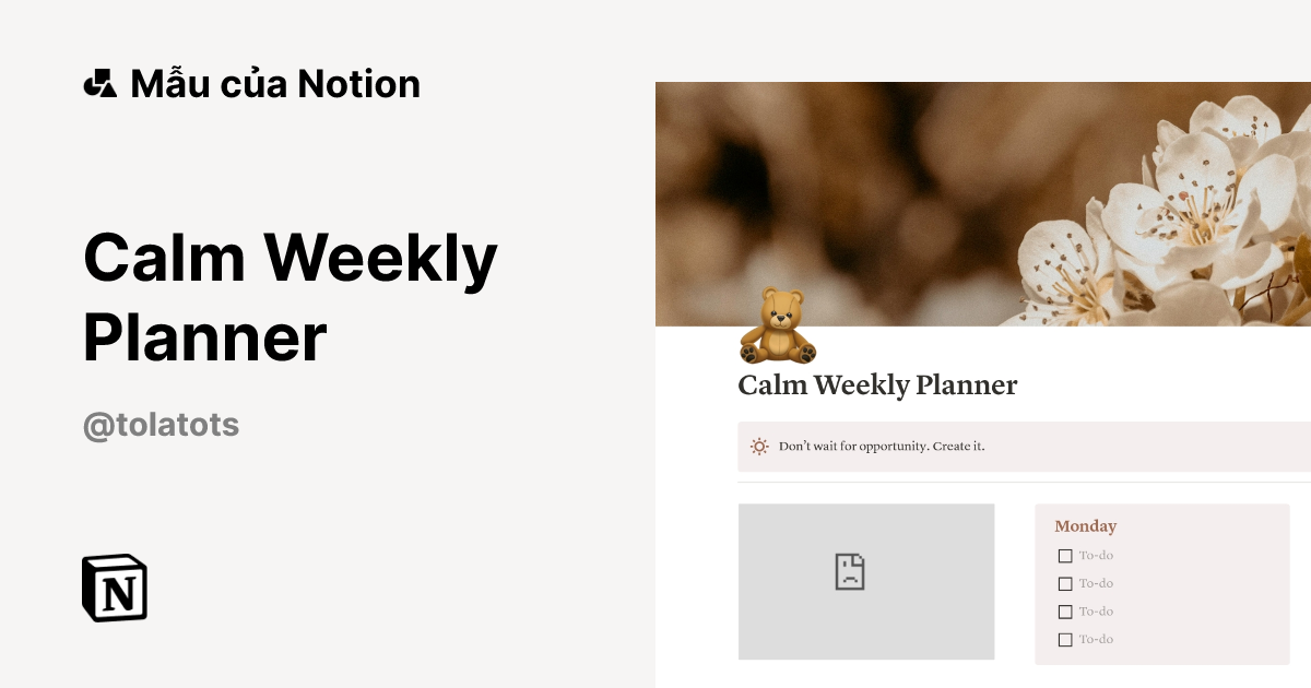 Mẫu Calm Weekly Planner | Thị trường Notion