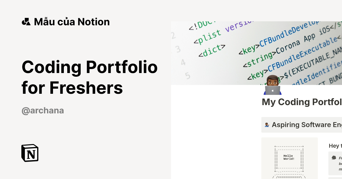 Mẫu Coding Portfolio for Freshers | Thị trường Notion