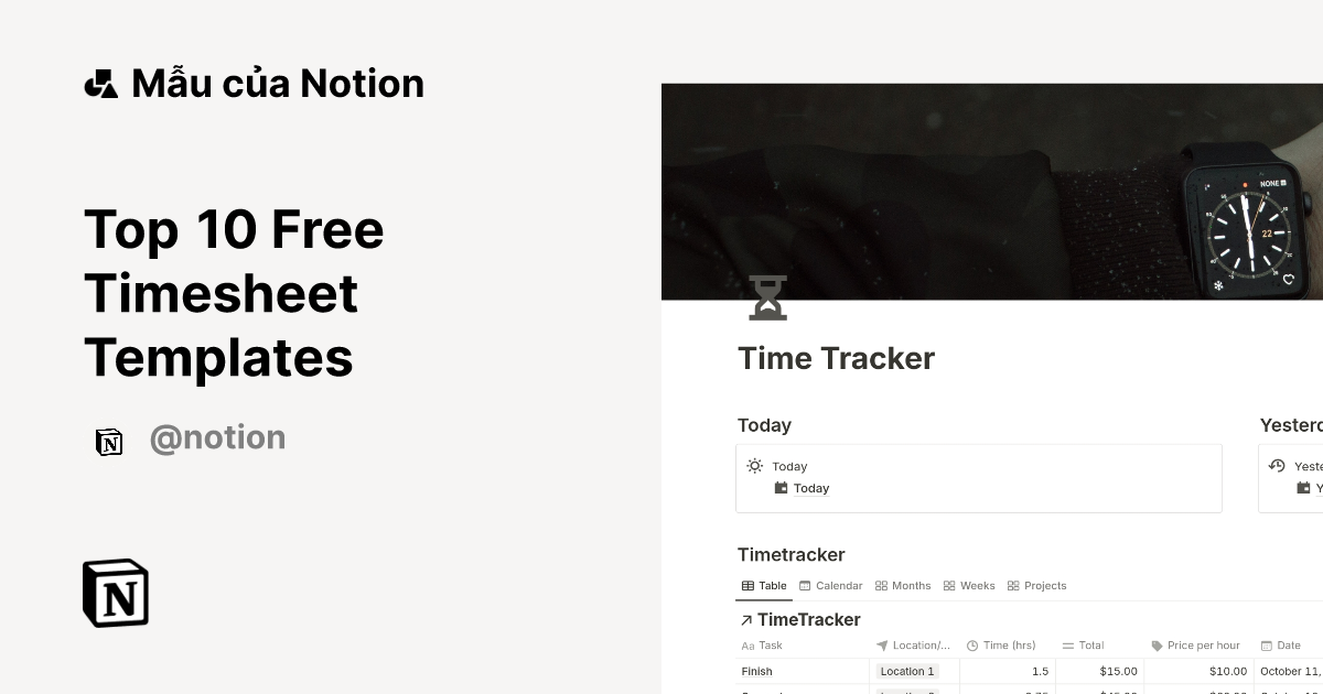 Top 10 Free Timesheet Templates | Thị trường mẫu Notion