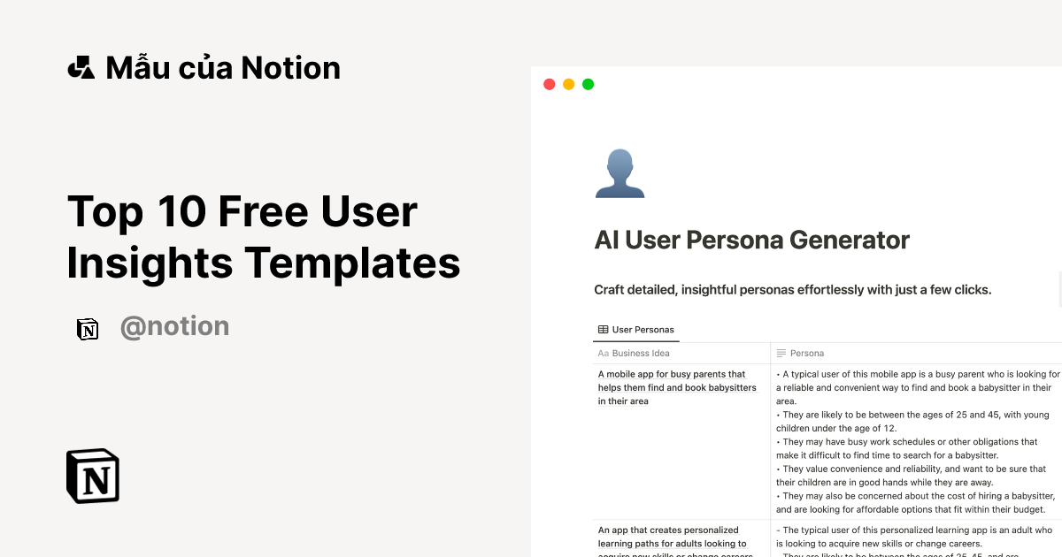 Top 10 Free User Insights Templates | Thị trường mẫu Notion