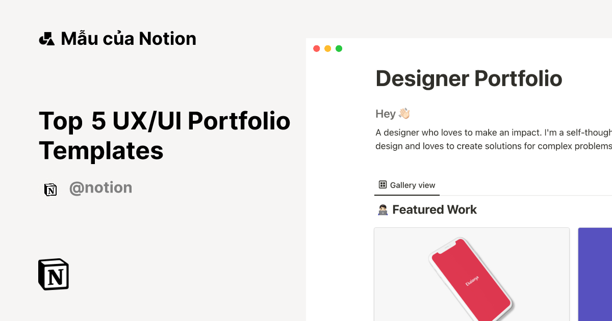 Top 5 UX/UI Portfolio Templates | Thị trường mẫu Notion