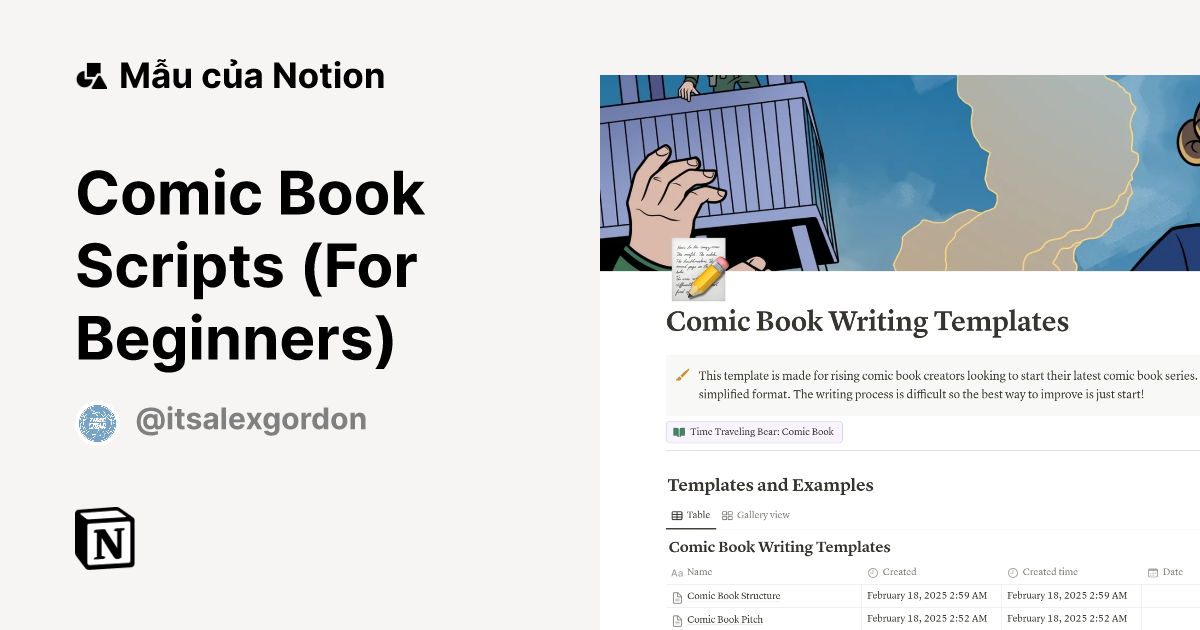 Mẫu Comic Book Scripts (For Beginners) | Thị trường Notion