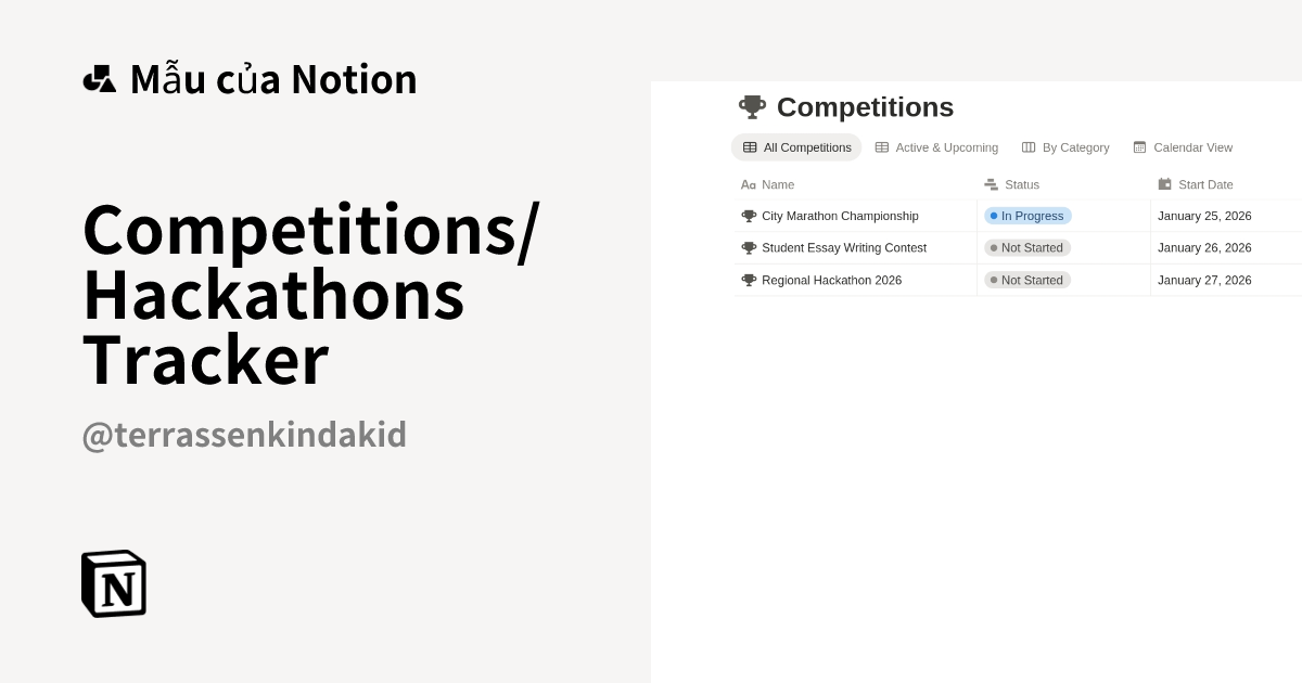 Mẫu Competitions/Hackathons Tracker | Thị trường Notion