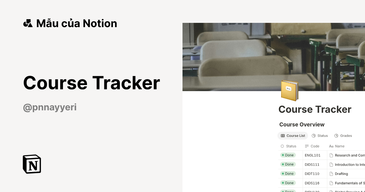 Course Tracker Mẫu do Pooyan tạo | Thị trường Notion