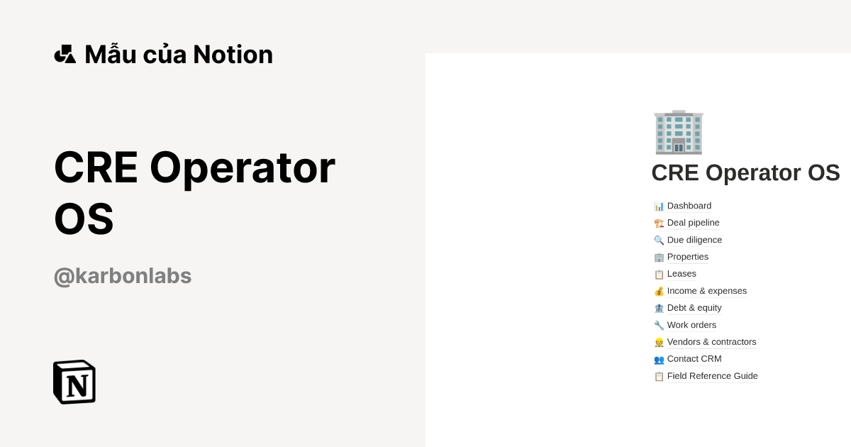Mẫu CRE Operator OS | Thị trường Notion