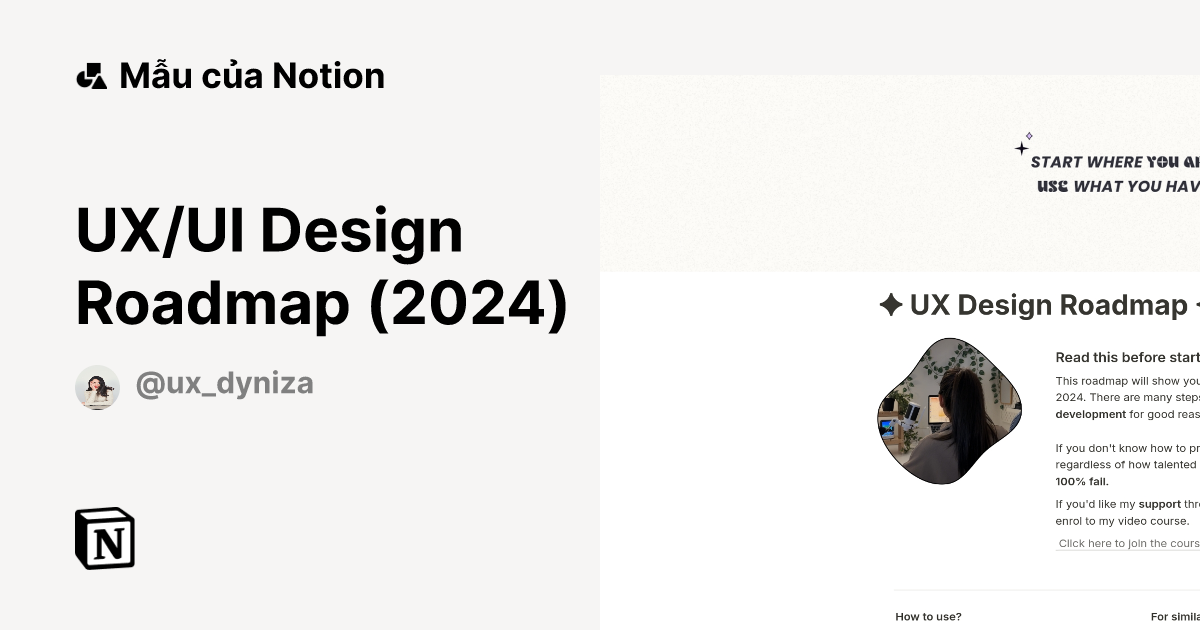 UX/UI Design Roadmap (2024) Mẫu do Dyniza tạo | Thị trường Notion