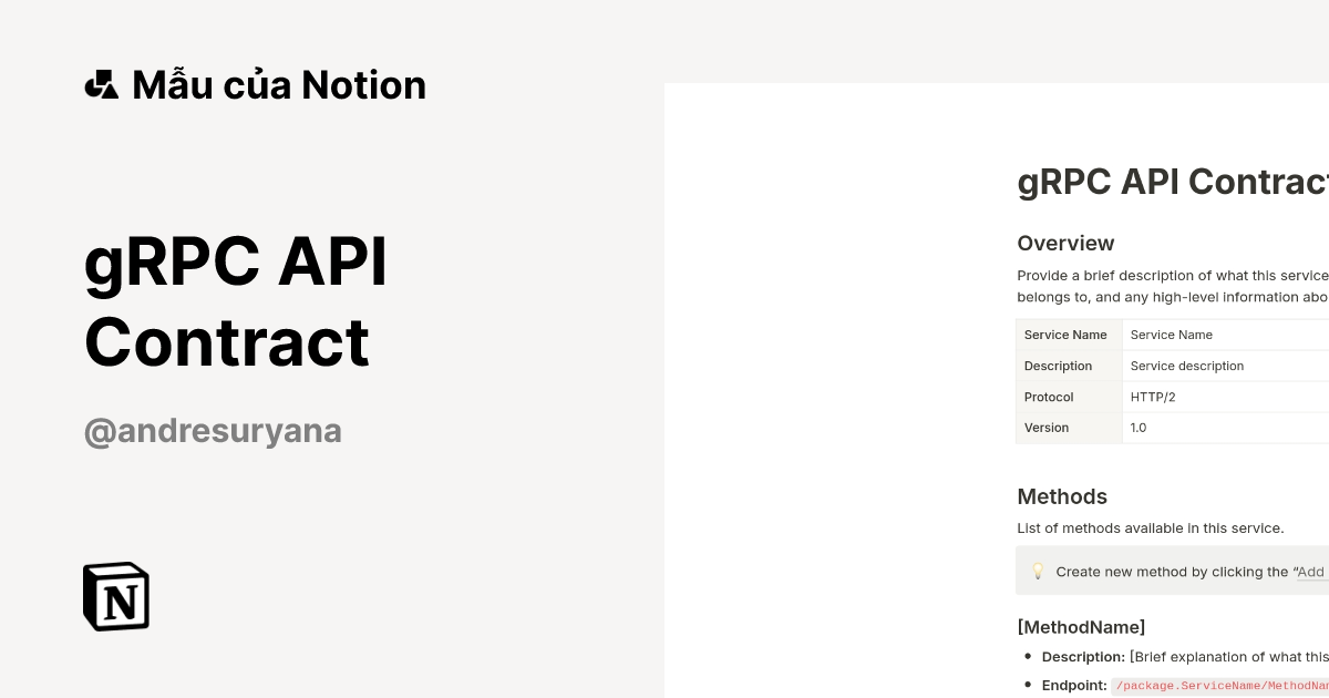 Mẫu gRPC API Contract | Thị trường Notion