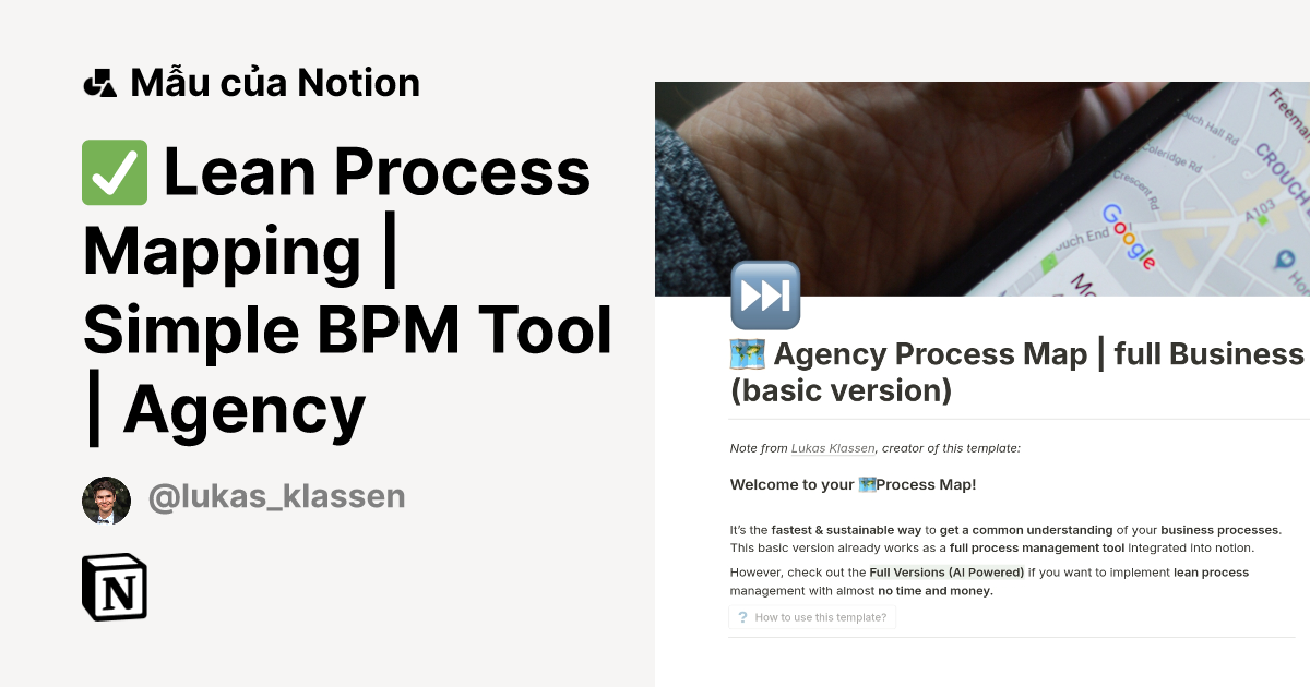 Mẫu Lean Process Mapping | Simple BPM Tool | Agency | Thị trường Notion