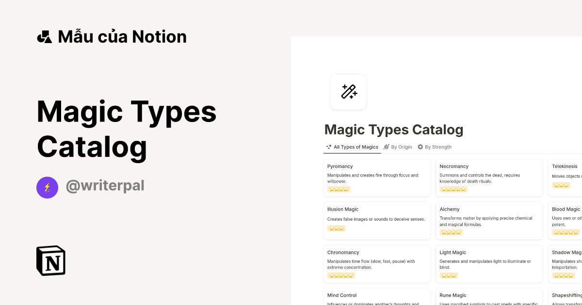Mẫu Magic Types Catalog | Thị trường Notion