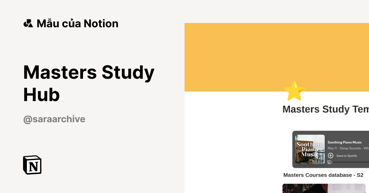 Mẫu Masters Study Hub | Thị trường Notion
