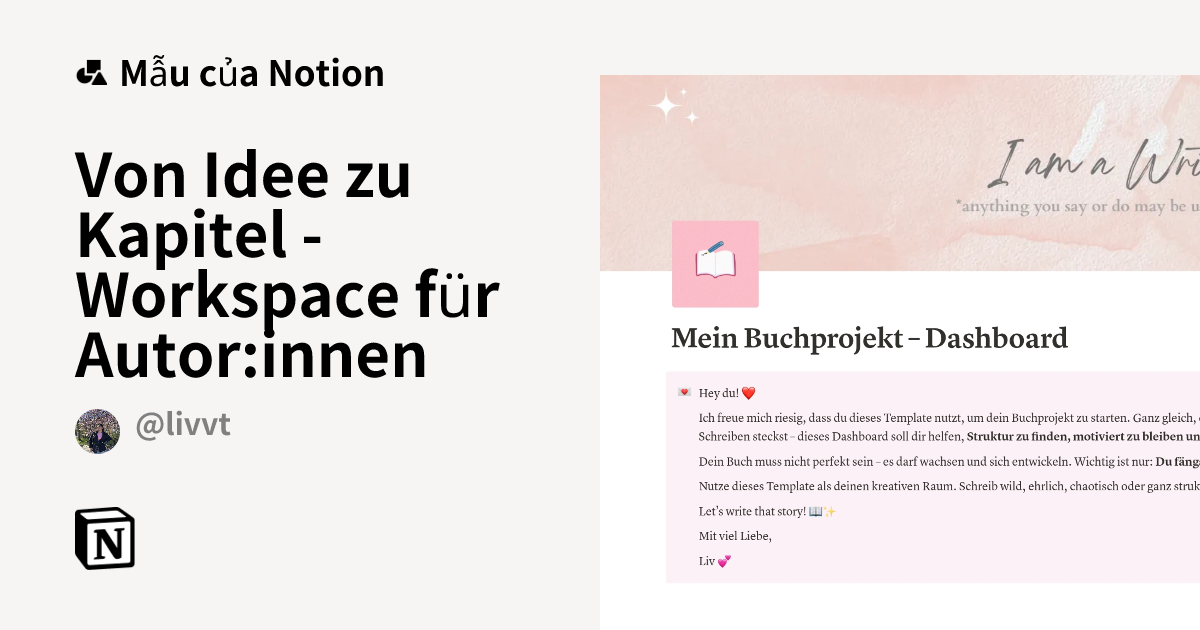 Mẫu Von Idee zu Kapitel - Workspace für Autor:innen | Thị trường Notion