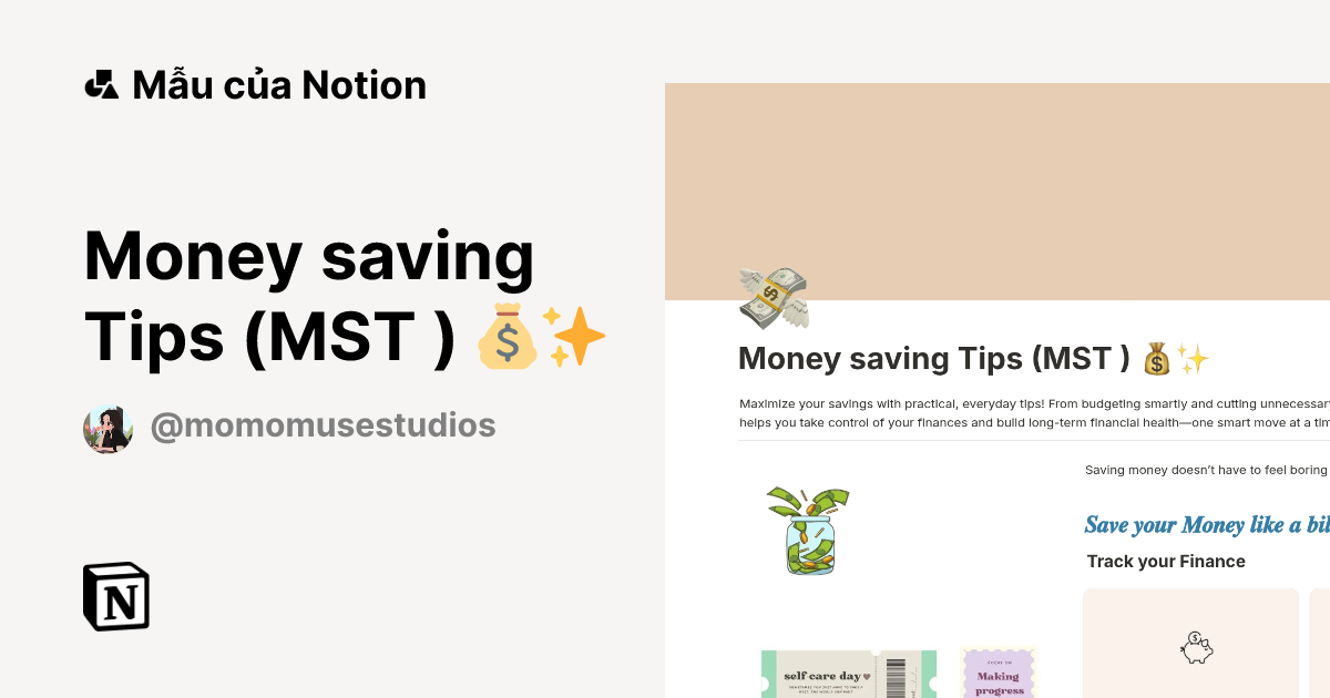 Money saving Tips (MST ) 💰 Mẫu do momomuse studio tạo | Thị trường Notion