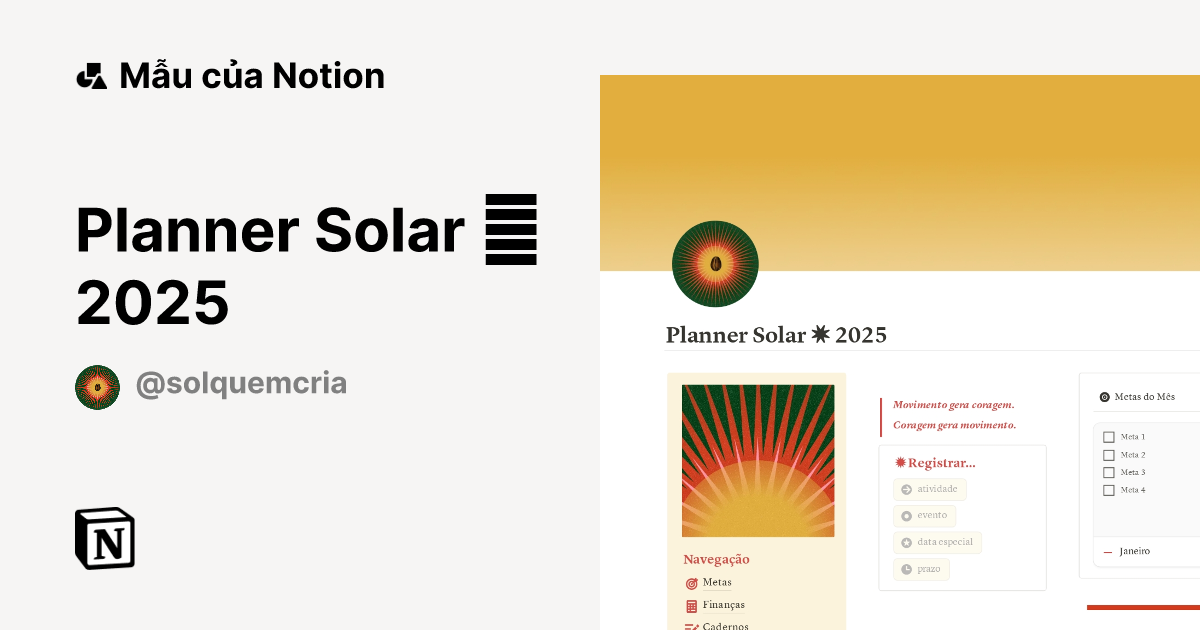 Planner Solar 2025 Mẫu do Sol tạo | Thị trường Notion
