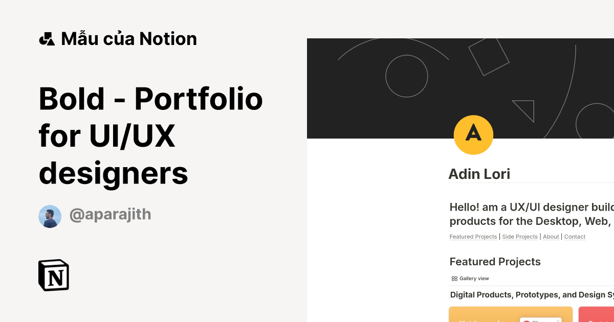 Mẫu Bold - Portfolio for UI/UX designers | Thị trường Notion