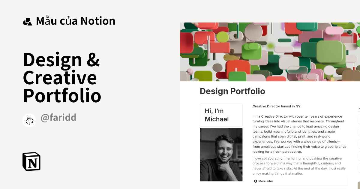Mẫu Design & Creative Portfolio | Thị trường Notion