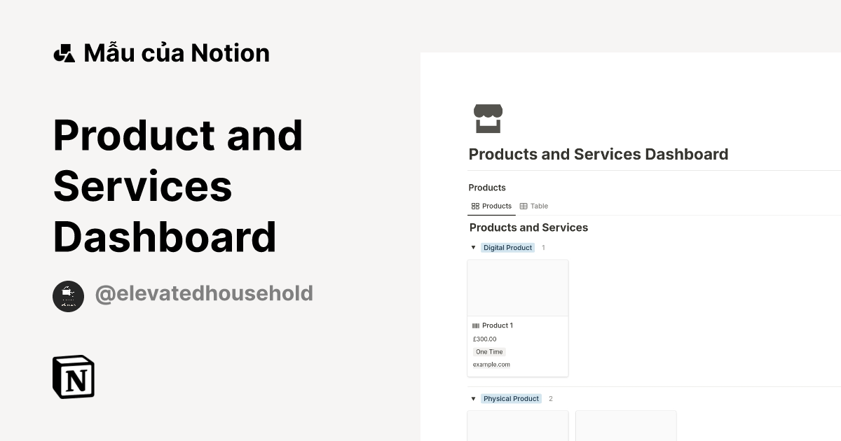 Mẫu Product and Services Dashboard | Thị trường Notion