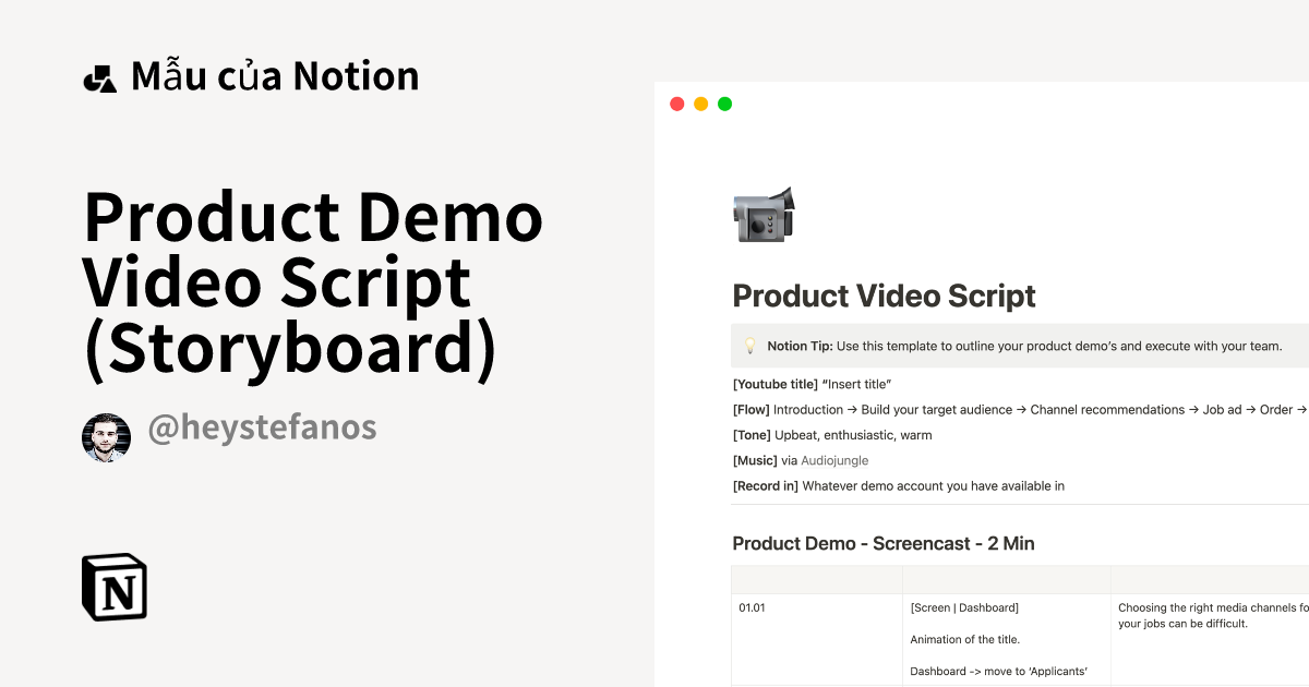 Product Demo Video Script (Storyboard) Mẫu do Stefanos Karakasis tạo ...
